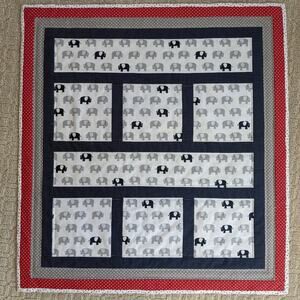 NEW Handmade Gray and Navy Elephant Baby Quilt